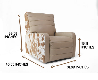 Premium Leather Recliner Armchair with Hair-On Cowhide Accents