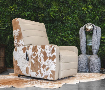 Premium Leather Recliner Armchair with Hair-On Cowhide Accents