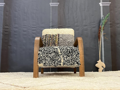 Boho-Chic Multicolor Textured Armchair with Wooden Frame
